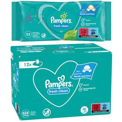 Pampers Fresh Clean Wet Wipes Giga Pack 12 Packs Of 52 Wipes