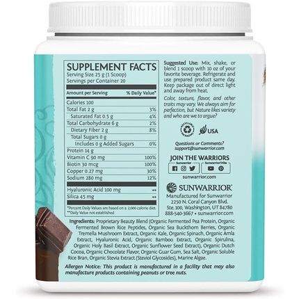 Sunwarrior Vegan Collagen Building Powder Protein Peptide With Biotin Vitamin C Hyaluronic Acid Chocolate 20 Servings - Image 3