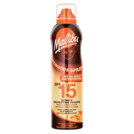 Malibu Sun Spf 15 Continuous Dry Oil Spray For Tanning With Shea Butter Extract Medium Protection 175Ml