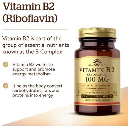 Solgar Vitamin B2 Riboflavin 100mg Vegetable Capsules - Image 3