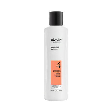 Nioxin Scalp + Hair System 4 Shampoo Deep Cleansing Shampoo For Damaged, Visibly Thinning Hair With Biotin, Caffeine & Niacinamide 300Ml
