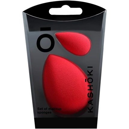 T4B Kashoki Red And Teardrop Shaped 2 Piece Makeup Sponge Set - Standard And Mini For Concealer, Plastic And Latex-Free