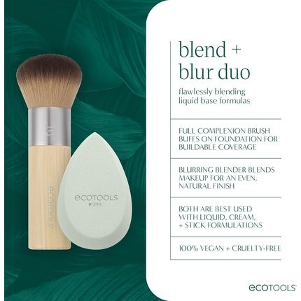 Ecotools Blend + Blur Makeup Brush And Sponge Duo For Liquid & Cream Products Cloud Skin - Image 3