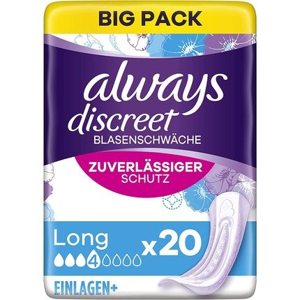 Always Discreet Long Incontinence Pads For Women Big Pack 20 Pads - Strong Protection You Barely Notice