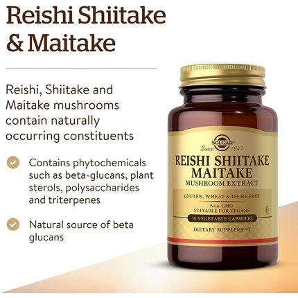 Solgar Reishi Shiitake Maitake Mushroom Extract Vegetable Capsules Combination Of Japanese Mushrooms Gluten Free Vegan - Image 3