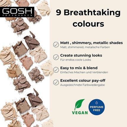 Gosh Eyedentity Vegan Eyeshadow Palette With 9 Perfectly Matched Colors In Matte And Metallic 004 Be Here