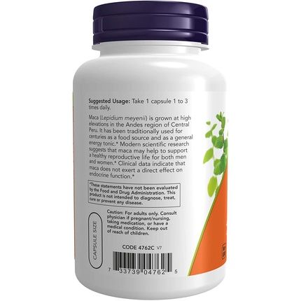 Now 500Mg Maca Supplement 250 Veg Capsules - Image 3