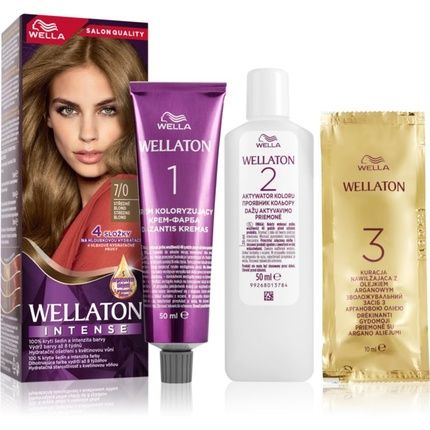 Wella Wellaton Intense Permanent Hair Color With Argan Oil 7/0 Medium Blonde - 1 Piece