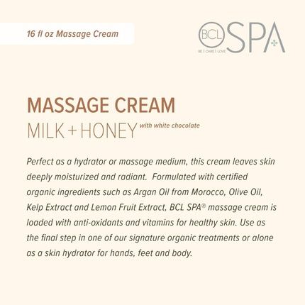 Bio Creative Lab Spa Massage Cream Milk Honey And White Chocolate 16 Ounce