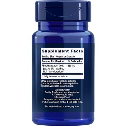 Life Extension Rhodiola Extract 3% Rosavins 250Mg 60 Veg Capsules