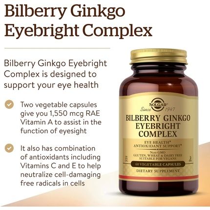 Solgar Bilberry Ginkgo Eyebright Complex Vegetable Capsules - Improve Daily Wellbeing - Minimize Free Radical Damage - Vegan And Gluten Free Gold - Image 3