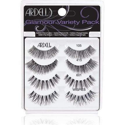 Ardell Glamour Variety Pack 4 Pairs Of Authentic Eyelashes In 4 Different Styles - Reusable Ultra-Light Artificial Eyelashes