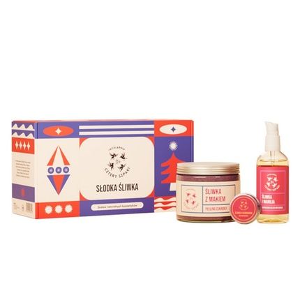 Mydlarnia Cztery Szpaki Sweet Plum Sugar Peeling 250Ml, Plum And Cardamom Lip Balm 15Ml, Super Light Body Oil With Plum And Vanilla 100Ml
