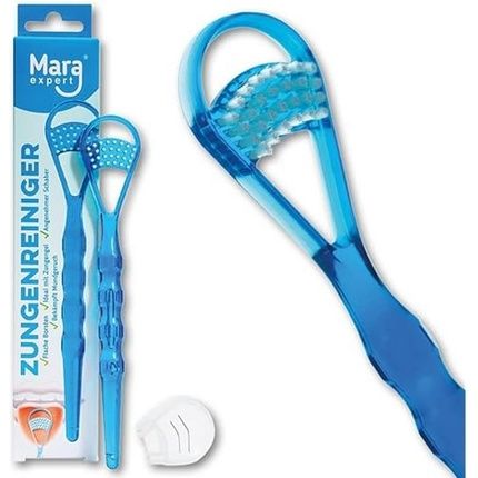 Mara Expert Tongue Cleaner Professional For Fresh Breath Tongue Brush & Scraper In 1 Removes Bacterial Coatings Cleans Tongue Thoroughly Gently And Effectively Blue