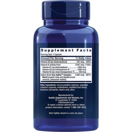 Life Extension Vitamins D And K With Sea-Iodine Bone Brain Thyroid & Arterial Support 60 Capsules