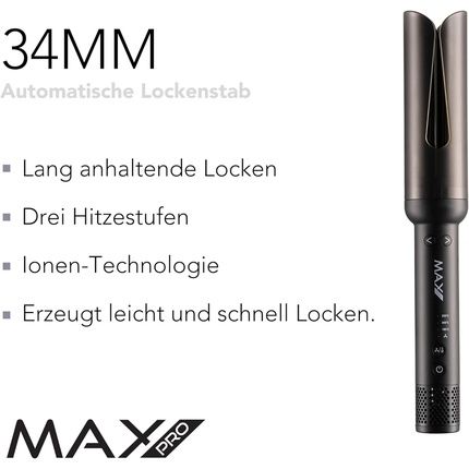Max Pro Twist Autocurler 34Mm Curling Iron - Perfect For Curls And Waves - Hair Curler - Curling Wand