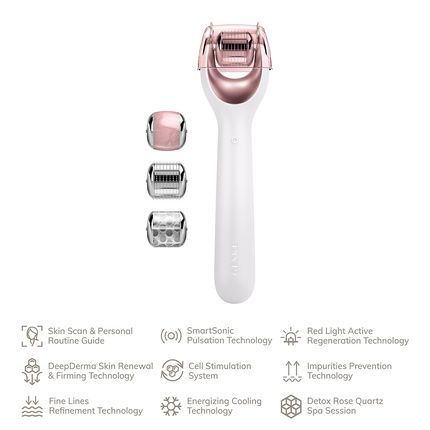 Geske Smartappguided Microneedle Face Roller With Rose Quartz 9 In 1 Professional Microneedling Device
