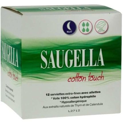 Saugella Cotton Touch Night Extra-Thin Sanitary Napkins With Wings 12 Count