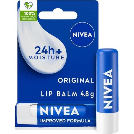 Nivea Lip Balm Original Care 4.8G Deeply Hydrates Lips For 24H+ With Natural Origin Ingredients Shea Butter And Vitamins