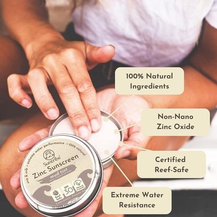 Suntribe Natural Mineral Zinc Sunscreen Face & Sport Spf 30 45G Mud Tint Organic Reef Safe Surf & Sport Zinc Paste Mineral Uv Filter Very Water Resistant Zero Waste