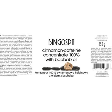 Cinnamon Caffeine Concentrate With Baobab Oil 100% Bingospa