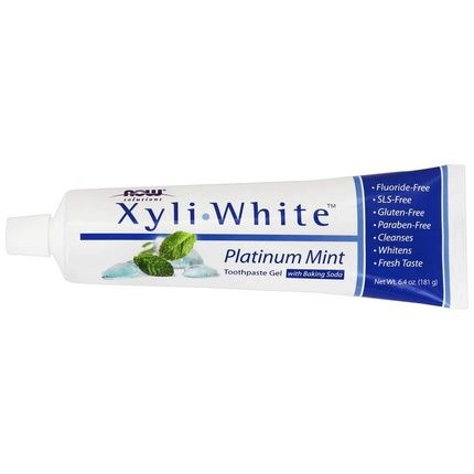Now Foods Solutions Xyli White Toothpaste Gel With Baking Soda Platinum Mint 6.4 Oz