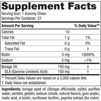 Nordic Naturals Zero Sugar Hair & Skin Gummy Chews Strawberry Lemonade Biotin + Gla From Borage Oil Promotes Healthy Balance Of Fats In Skin Non-Gmo