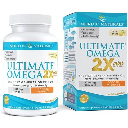 Nordic Naturals Ultimate Omega 2X Mini D3 Lemon Flavor 60 Mini Soft Gels