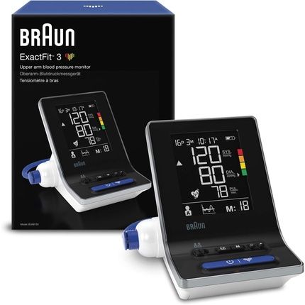 Braun Exactfit 3 Upper Arm Blood Pressure Monitor Clinically Accurate For Home Use With 2 Cuff Sizes Colour-Coded Display Easy Reading