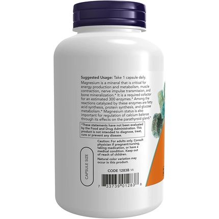 Now Magnesium 400Mg Enzyme Function And Nervous System Support 180 Veg Capsules - Image 3