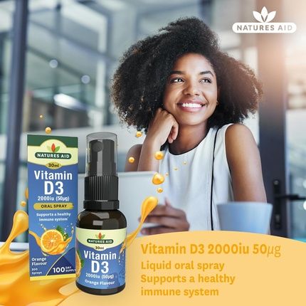Natures Aid Vitamin D3 Daily Oral Spray 30Ml High Strength 2000Iu Supports Bones Teeth Healthy Immune System Vegetarian