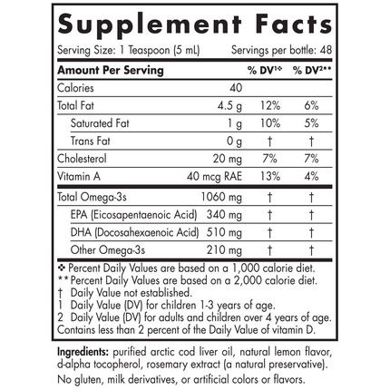 Nordic Naturals Arctic Cod Liver Oil Lemon 8Oz Bottle