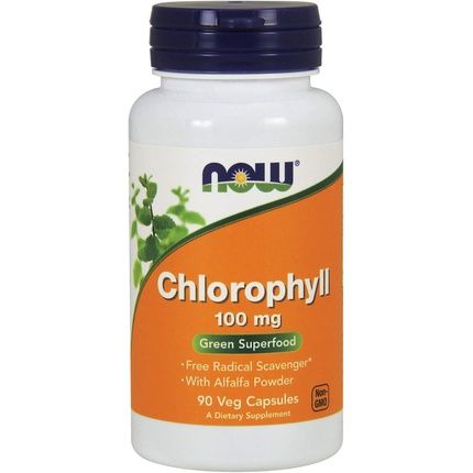 Now Chlorophyll 100Mg With Alfalfa Powder Green Superfood 90 Veg Capsules