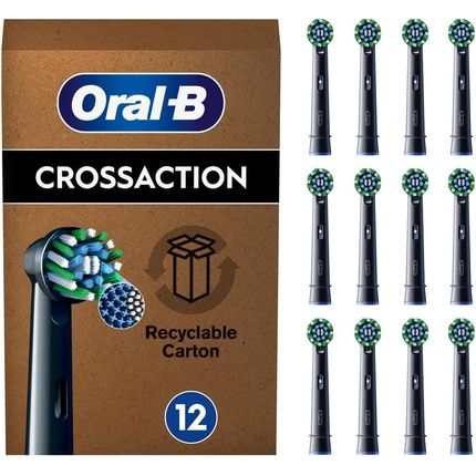 Oral-B Pro Cross Action Electric Toothbrush Head X-Shape And Angled Bristles Pack Of 12 - Black
