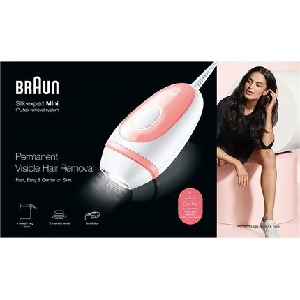 Braun Ipl Silk Expert Pro Mini Hair Removal Device For Women With Travel Case Pl1014 White/Pink