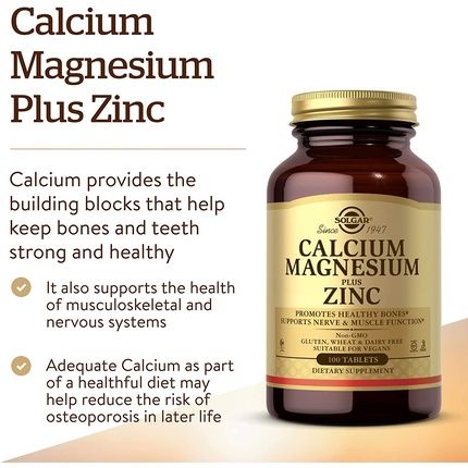Solgar Calcium Magnesium Plus Zinc Tablets 100 Tablets - Supports Healthy Bones Teeth & Muscles And Nervous System - Vegan - Image 3