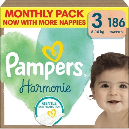 Pampers Harmonie Nappies Size 3 186 Nappies 6Kg10Kg Gentle Skin Protection Cushiony Soft
