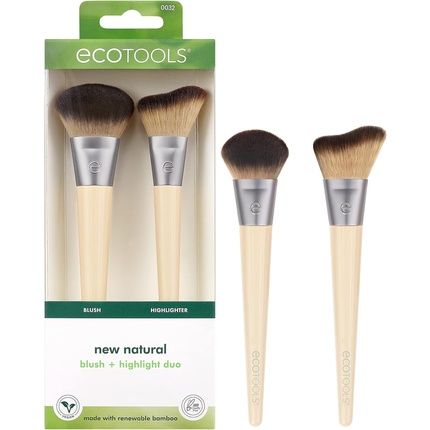 Ecotools New Natural Blush & Highlight Duo Face Makeup Brushes For Powder Makeup Vegan & Cruelty-Free