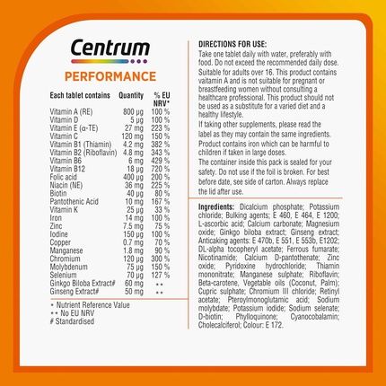 Centrum Performance Multivitamin & Mineral Supplements 60 Tablets