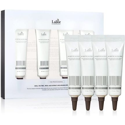 La'Dor Scalp Scaling Spa Hair Treatment 15G X 4 Exfoliating Ampoules Active Ingredients Scalp Scaling Sebum Control Soothing Hair Conditioner Healthy Scalp Without Dandruff