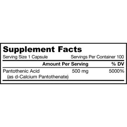Jarrow Formulas Pantothenic Acid (Vitamin B5) 500Mg 100 Capsules