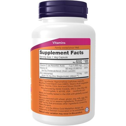 Now Foods C1000 Zinc & D3 Veg Capsules