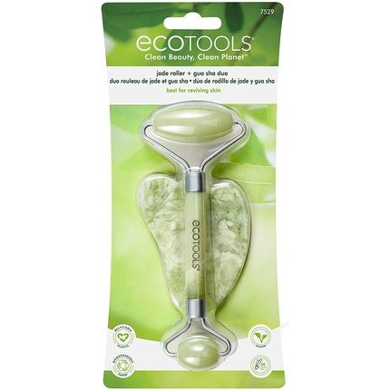 Ecotools Jade Roller And Gua Sha Facial Set 100% Jade Skincare Essential