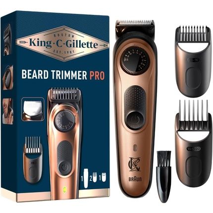 ماكينة تشذيب اللحية الكهربائية King C. Gillette Pro للرجال مع عجلة دقيقة لطول 40 لحية - قابلة للغسل - شفرات معدنية كاملة حادة مدى الحياة