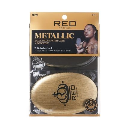 Red Premium Boar Bristles Brush Pocket Wave Brush With Case Bow Wow 360 Wave Brush For Men Medium Hard Curved Brush Gold