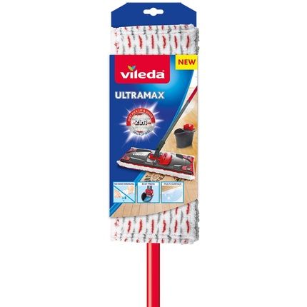 Vileda Floor Mop, Microfiber, Red/White, 7 X 14 X 105 Cm