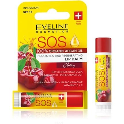 Eveline Sos Argan Oil Nourishing And Regenerating Lip Balm Spf 10 Cherry