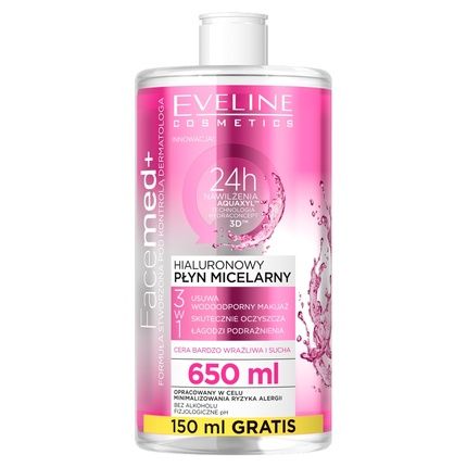 Eveline Facemed+ Hyaluronic Micellar Liquid 3 In 1 For Very Sensitive And Dry Skin 650Ml