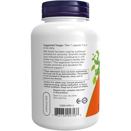 Now Supplements Silymarin Milk Thistle Extract 300Mg With Artichoke And Dandelion Double Strength 200 Veg Capsules - Image 3