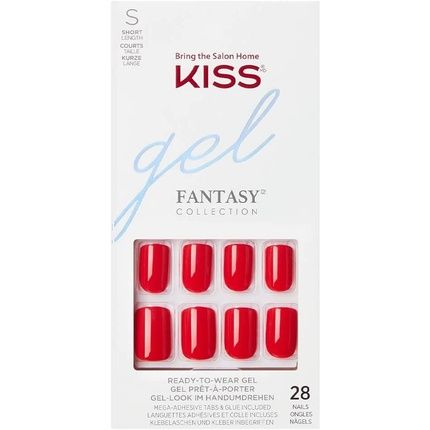 Kiss Gel Fantasy Collection Glue-On Manicure Kit Whatever Short Length Square Fake Nails 28 False Nails Nail Glue Nail File And Manicure Stick
